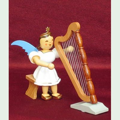 Blank Engel mit Harfe sitzend - Kurzrockengel farbig