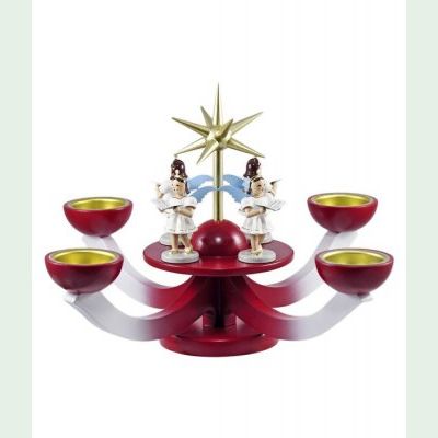 Blank - Adventsleuchter rot, mit Teelichthalter und 4 Engeln
