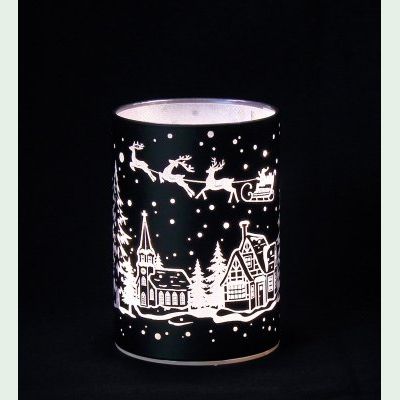 Windlicht, Leuchtglas Twinkle Motiv Winterdorf Weihnachtsmann klein <b><i>LED</i></b>