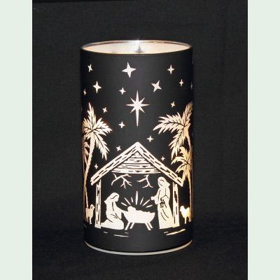 Windlicht, Leuchtglas Twinkle Motiv Christi Geburt mittelgross <b><i>LED</i></b>