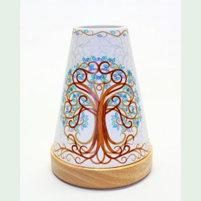 Porzellan - Windlicht, Leuchtglas, Kerzenhalter Vintage Motiv Lebensbaum farbig