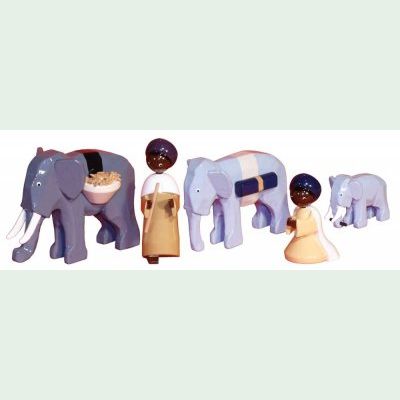 Ulmik Krippefiguren - Elefantentreiber 5 teilig farbig, lackiert 7 cm **A**