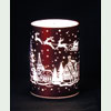 Windlicht, Leuchtglas Twinkle rot Motiv Winterdorf Weihnachtsmann klein <b><i>LED</i></b>-Bild 1