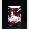 Windlicht, Leuchtglas Twinkle rot Motiv Winterdorf Weihnachtsmann klein <b><i>LED</i></b>